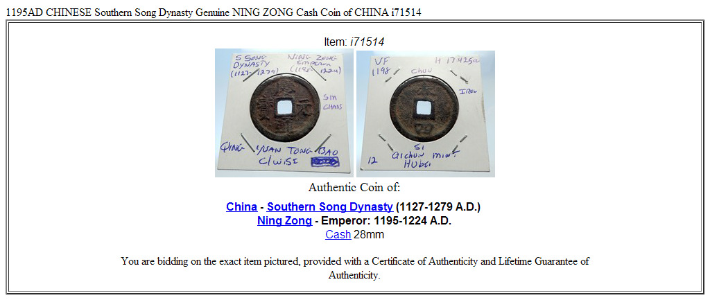 1195AD CHINESE Southern Song Dynasty Genuine NING ZONG Cash Coin of CHINA i71514