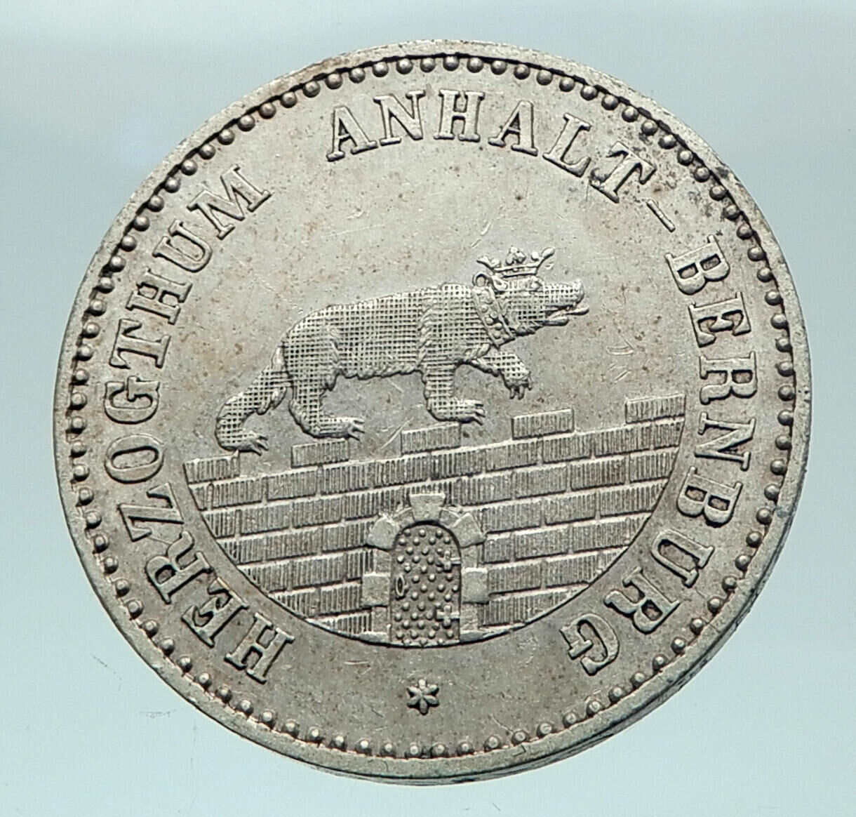 1861 GERMANY German States Anhalt-Bernburg Antique Silver 1/6 Thaler Coin i81561