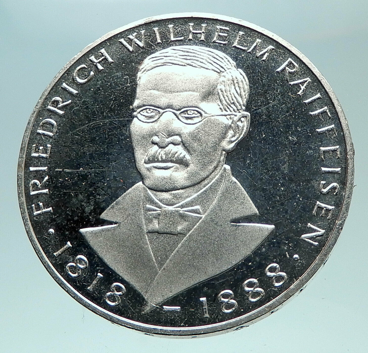 1968 GERMANY Credit Union Friedrich Wilhelm Raiffeisen Genuine 5Mark Coin i81950