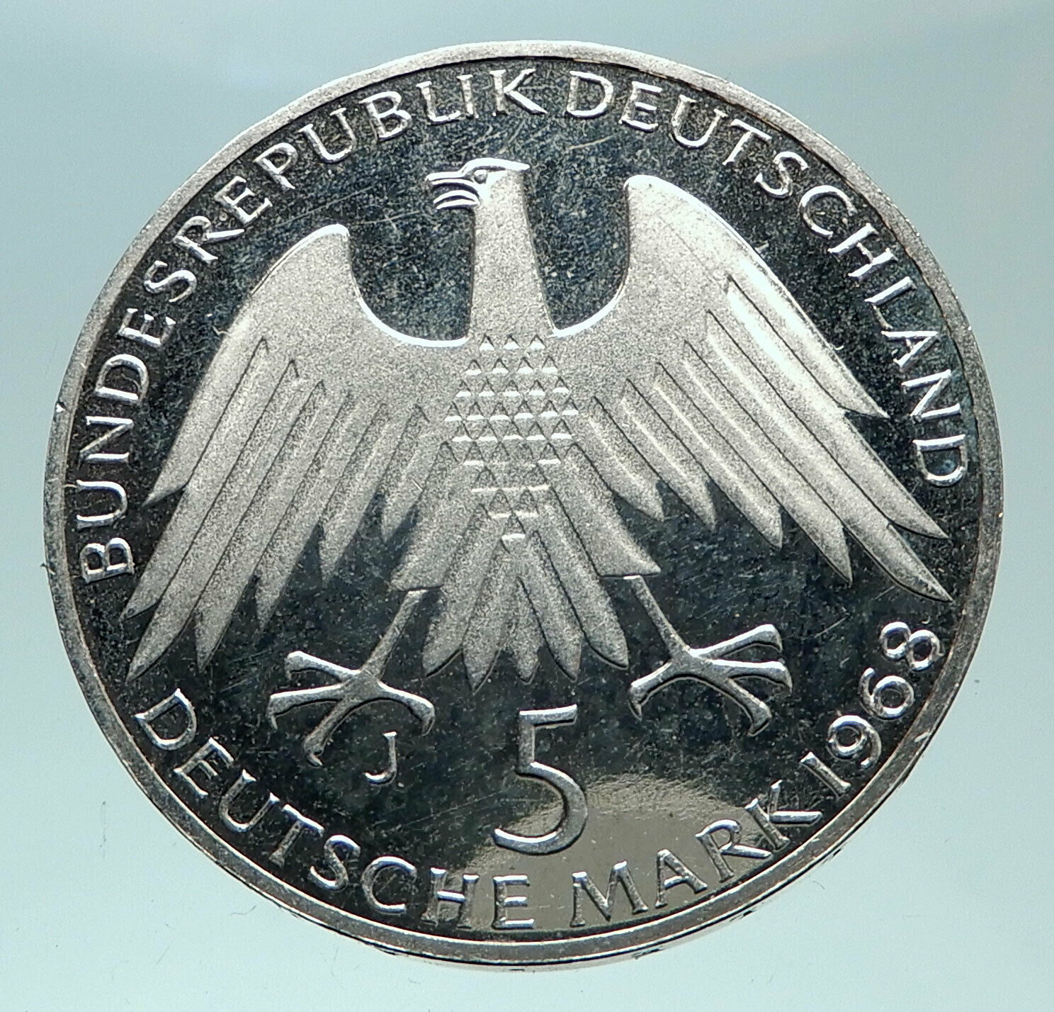 1968 GERMANY Credit Union Friedrich Wilhelm Raiffeisen Genuine 5Mark Coin i81950