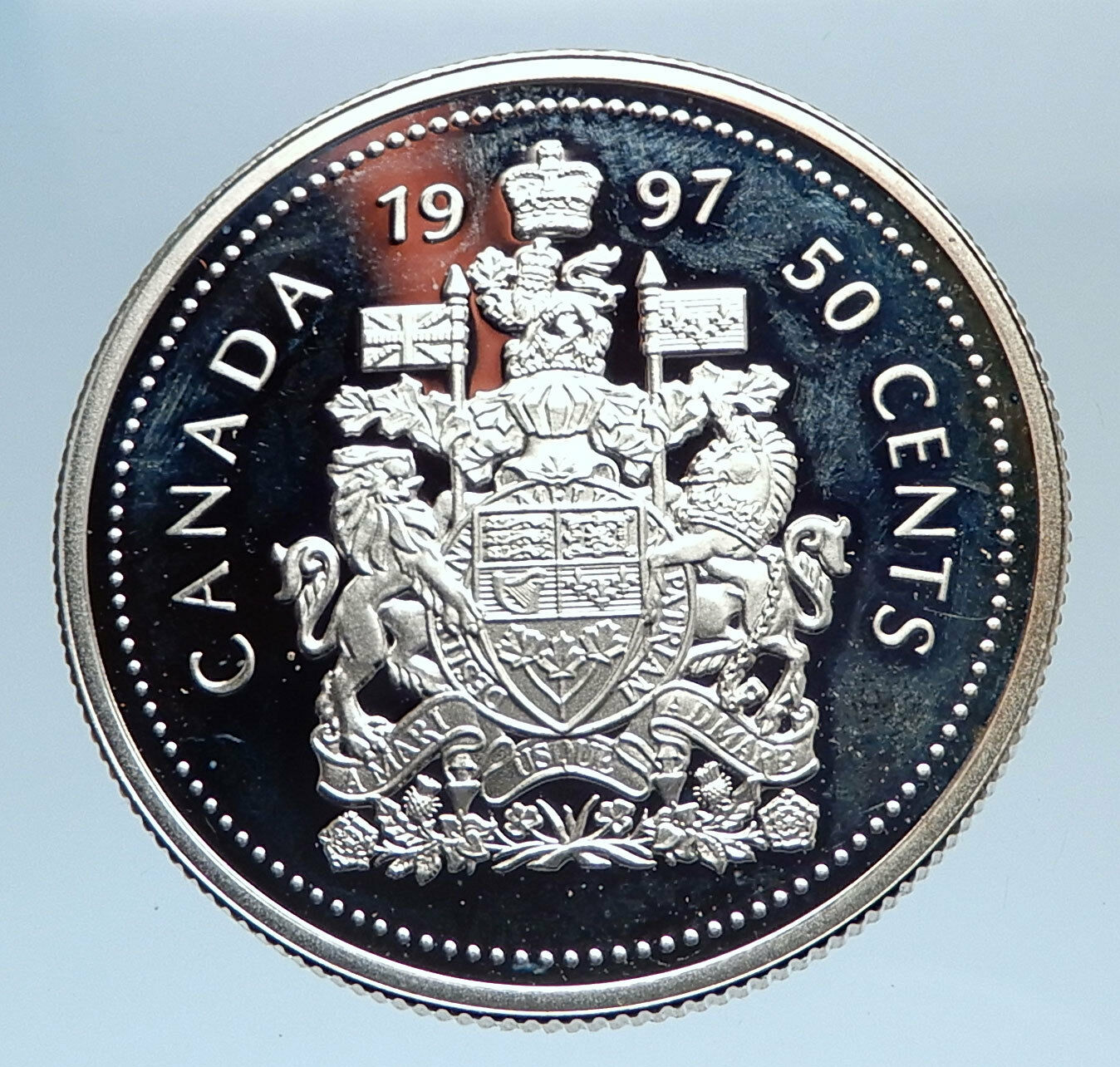 1997 CANADA Queen ELIZABETH II Antique Proof Silver 50 Cent Canadian Coin i74094