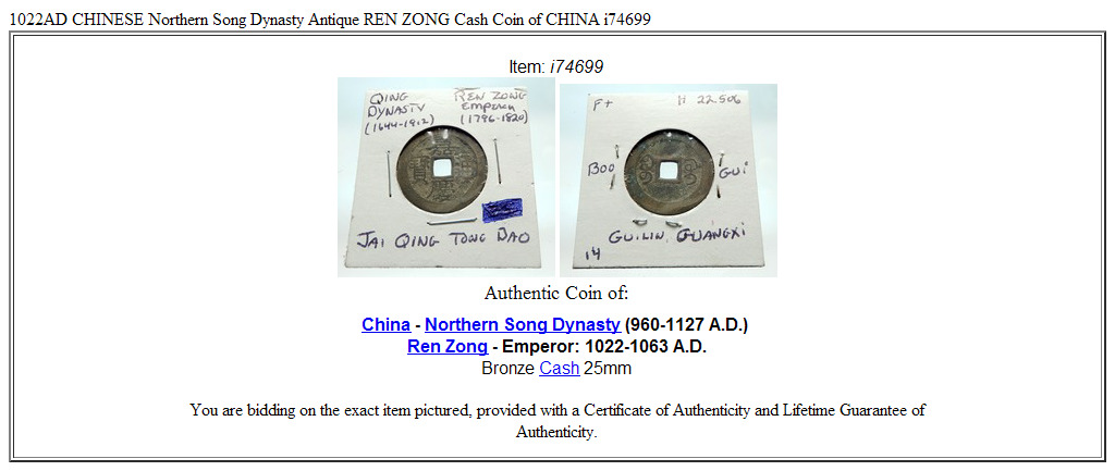 1022AD CHINESE Northern Song Dynasty Antique REN ZONG Cash Coin of CHINA i74699