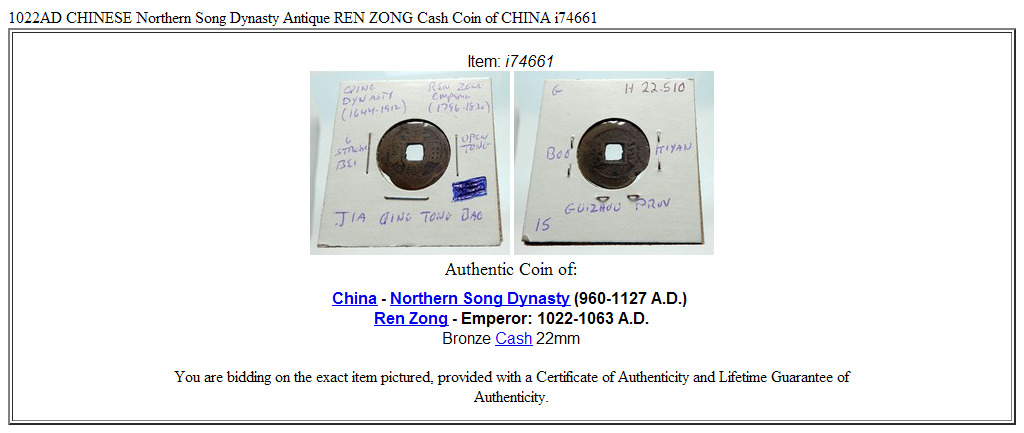 1022AD CHINESE Northern Song Dynasty Antique REN ZONG Cash Coin of CHINA i74661