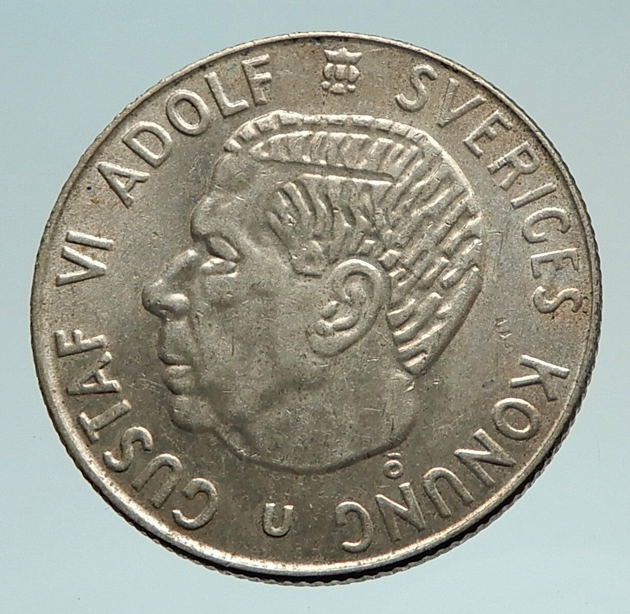 1963 Sweden GUSTAF VI Silver Krona Crowned ARMS Antique Vintage Coin i74522