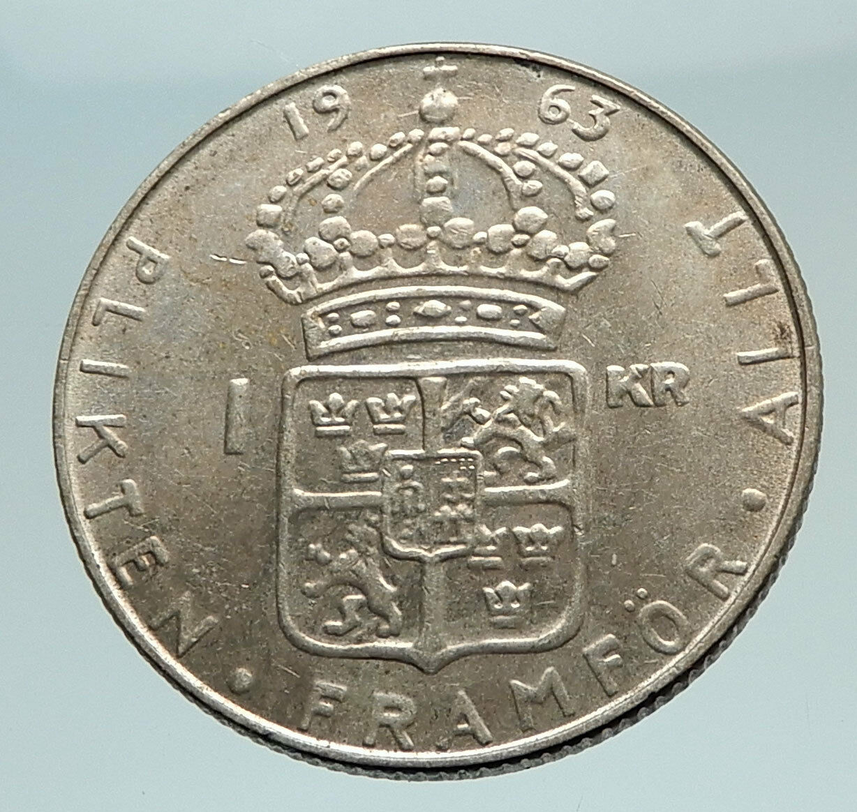 1963 Sweden GUSTAF VI Silver Krona Crowned ARMS Antique Vintage Coin i74522