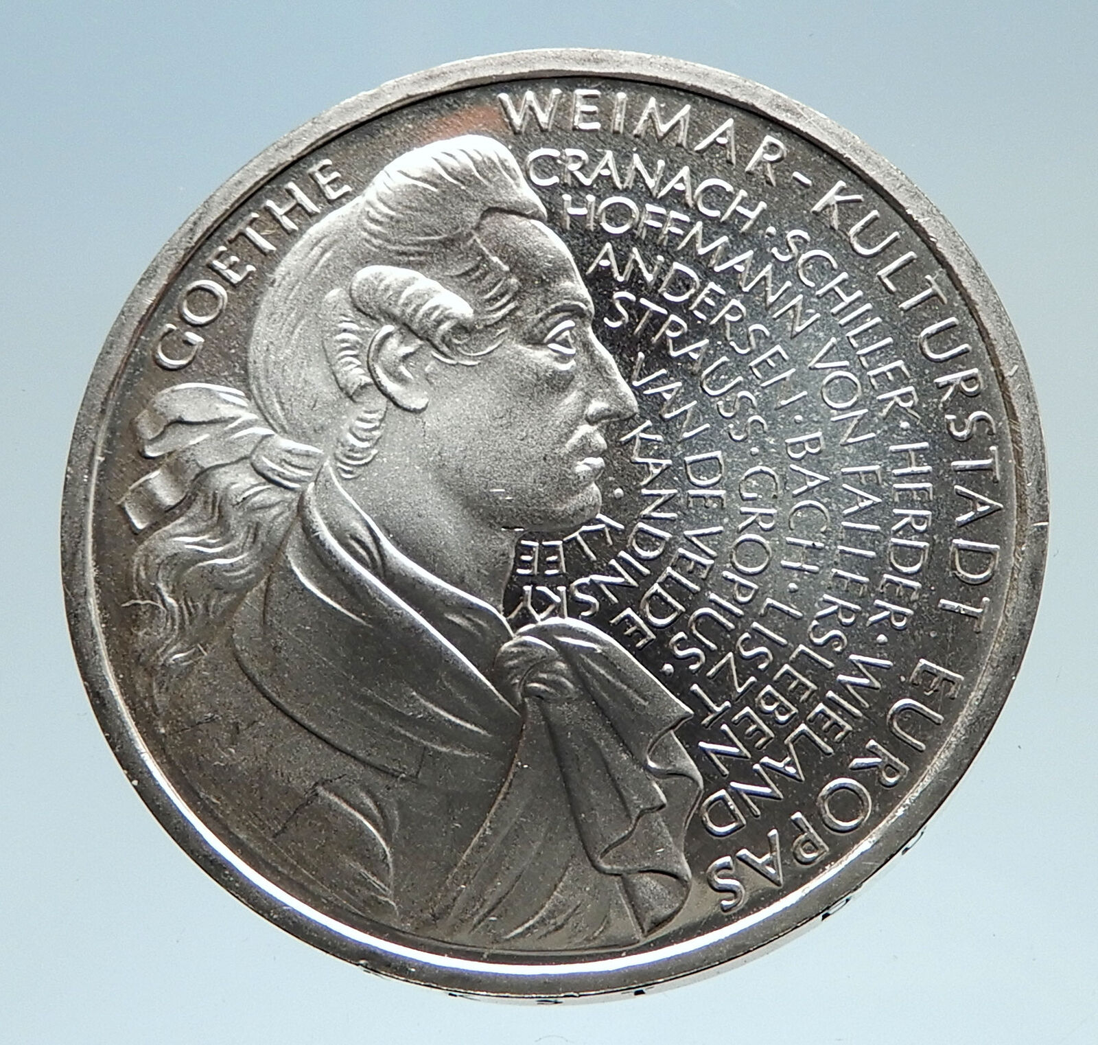 1998 GERMANY JW Von Goethe Writer Politician Genuine Silver 10 Mark Coin i75201