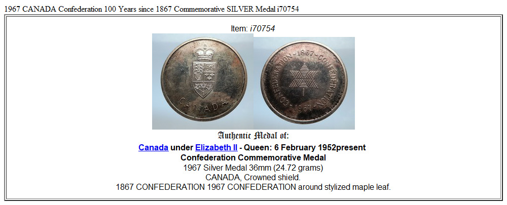 1967 CANADA Confederation 100 Years since 1867 Commemorative SILVER Medal i70754