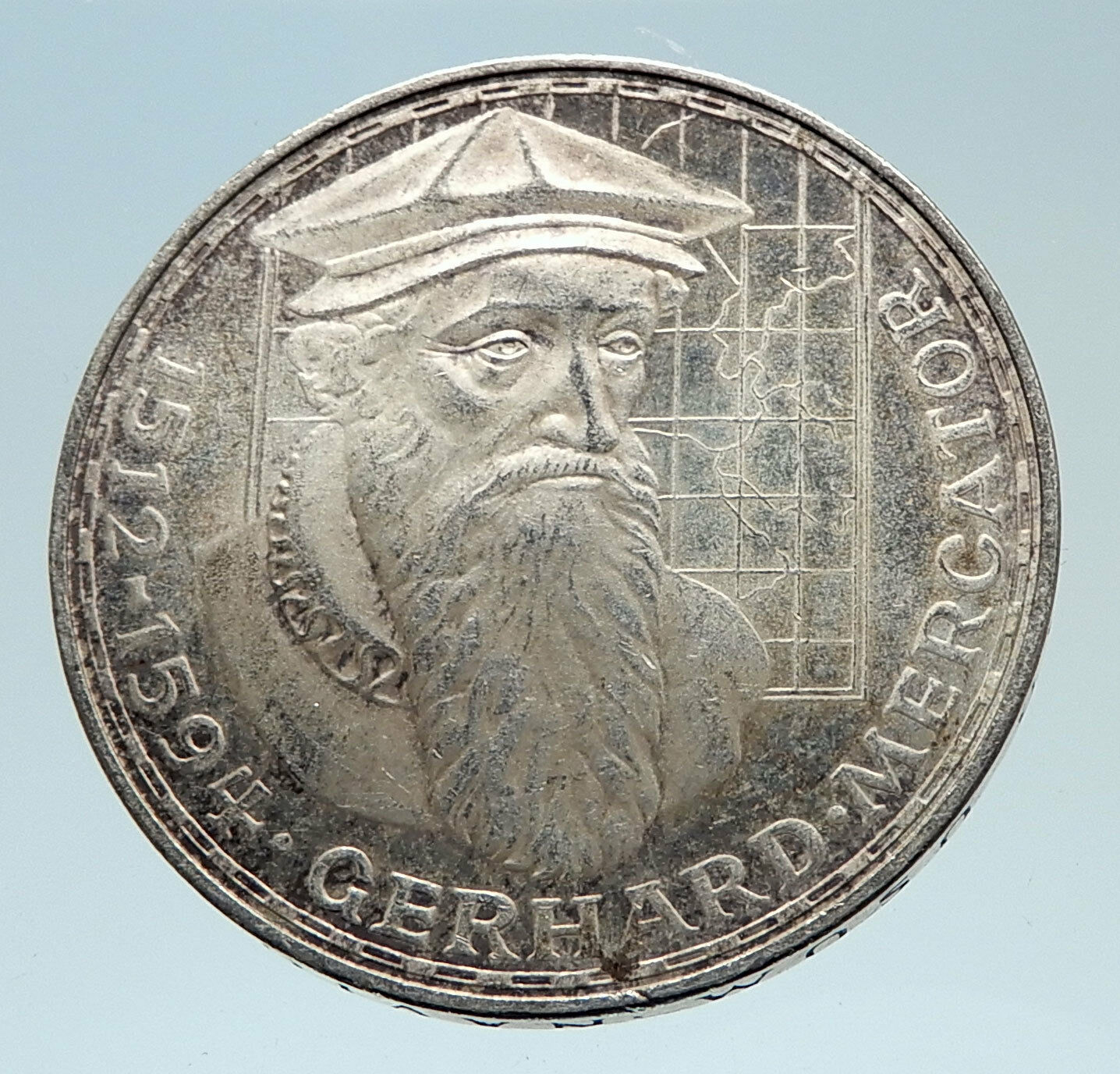 1969F GERMANY GERARDUS MERCATOR Antique Genuine Proof Silver 5 Mark Coin i75295