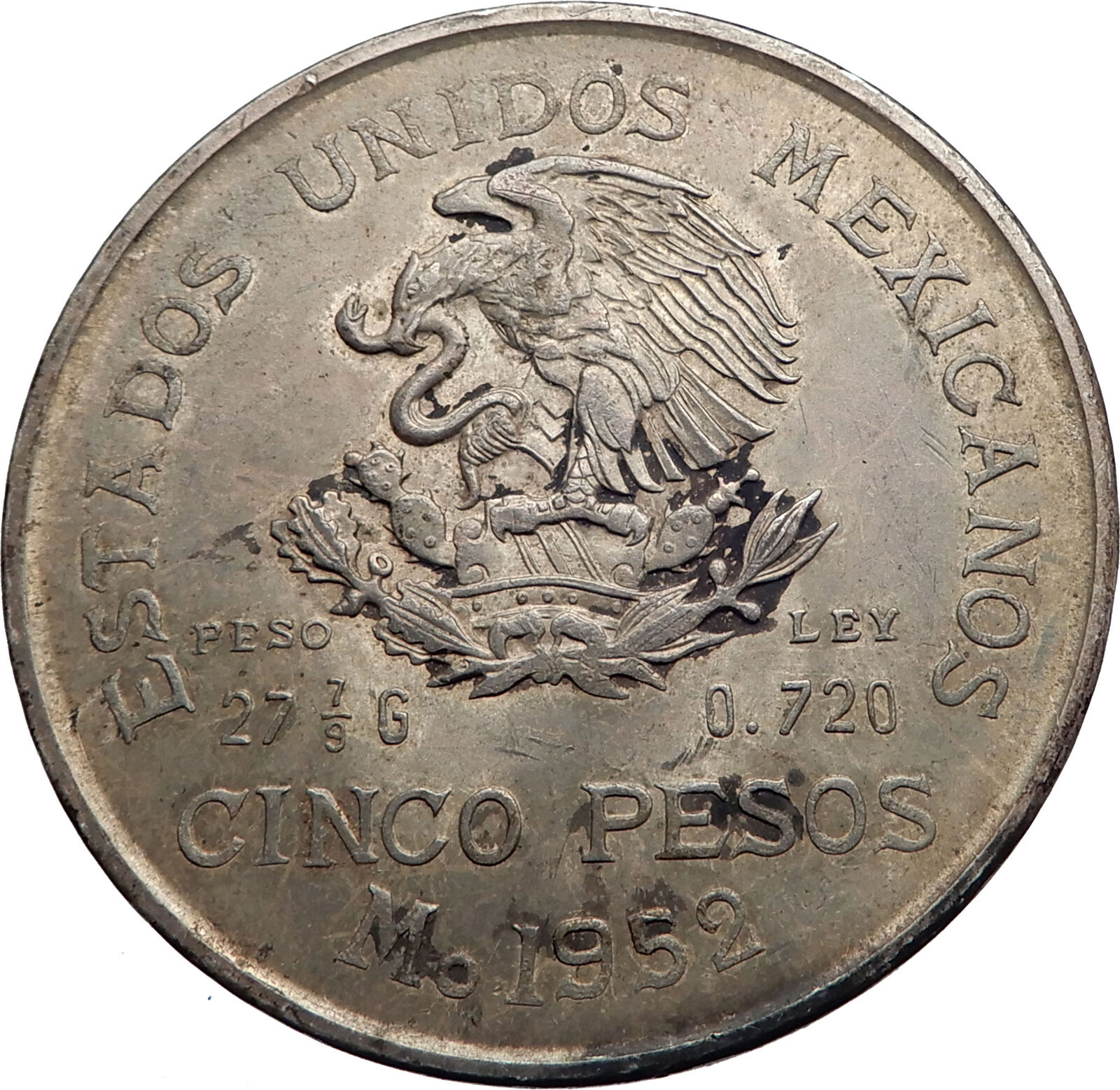 1952 MEXICO Mexican Independence War Hero HIDALGO on Big 4cm Silver Coin i72011