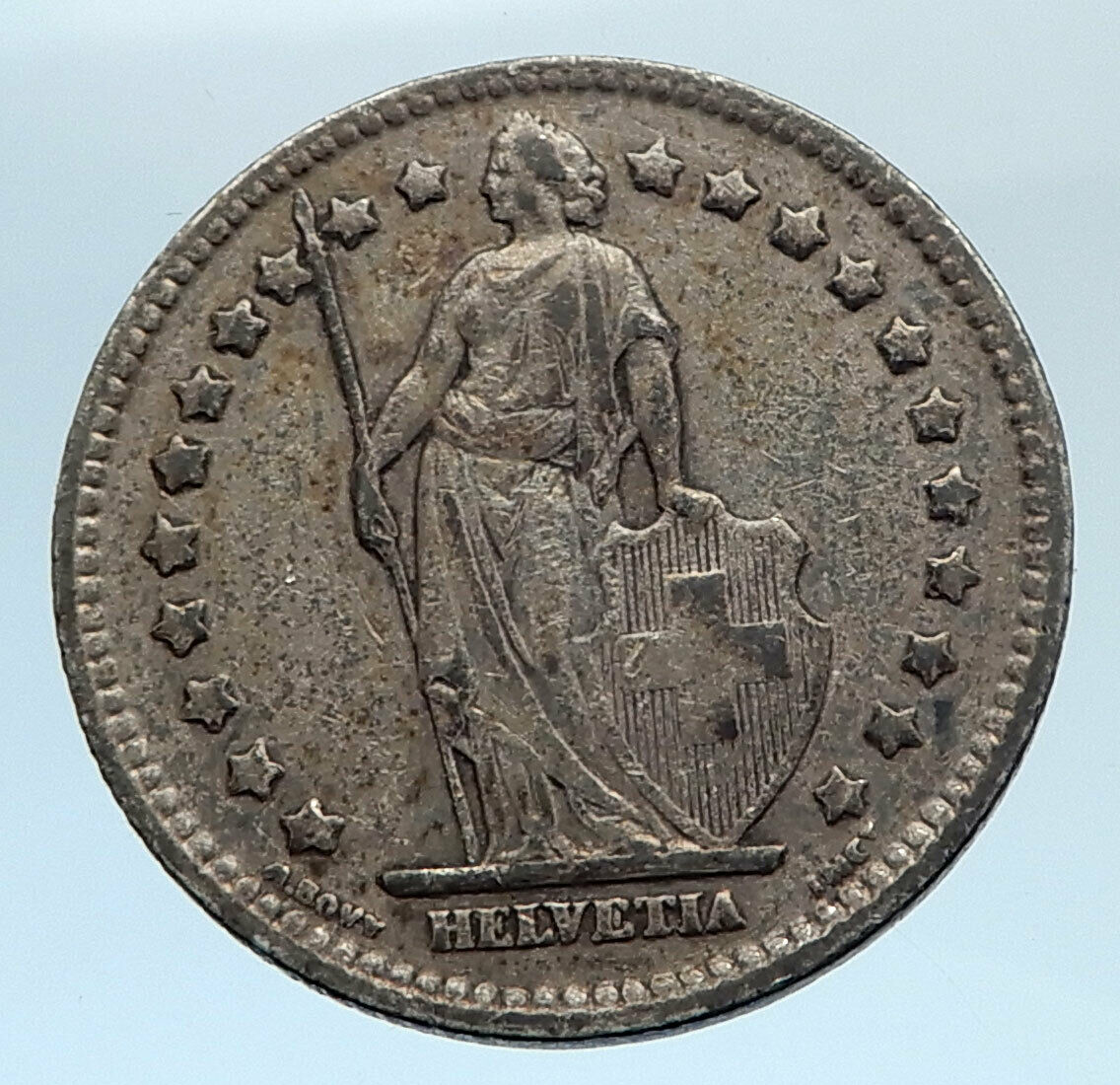 1914 SWITZERLAND - SILVER 1 Franc Coin - HELVETIA Symbolizes SWISS Nation i74320