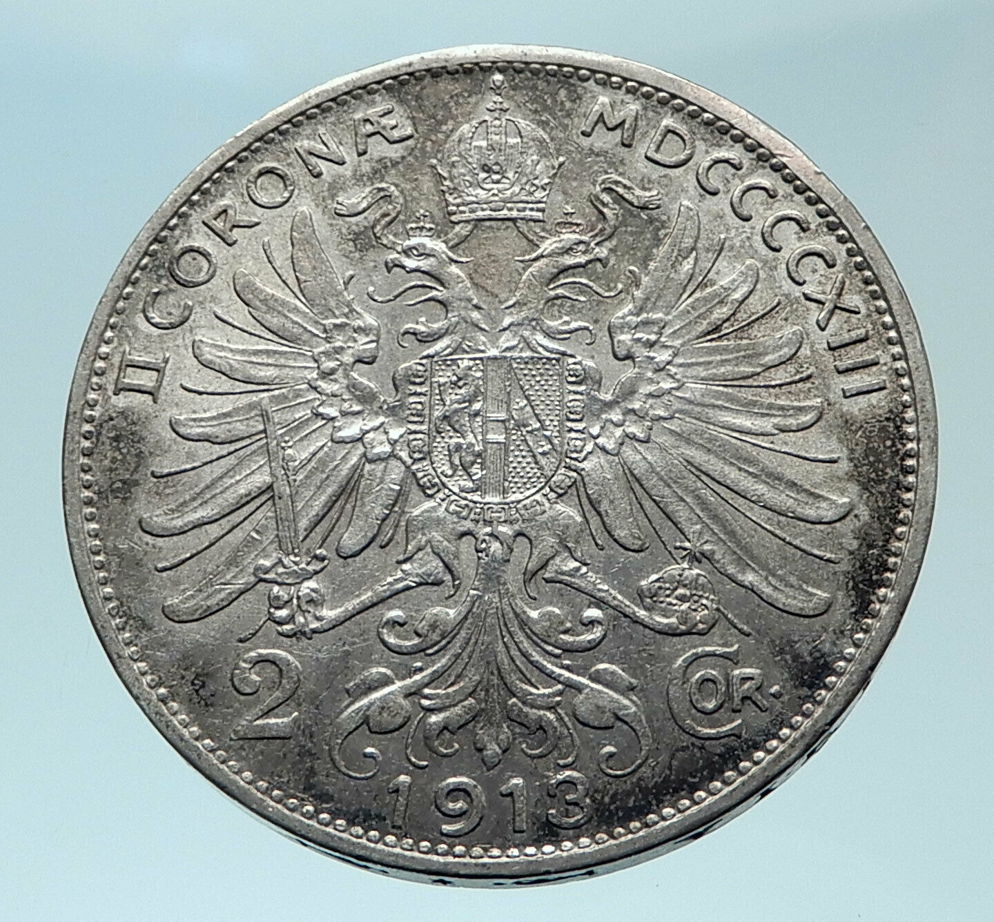 1913 AUSTRIA KING FRANZ JOSEPH I Eagle Genuine Silver 2 Corona Coin i78586