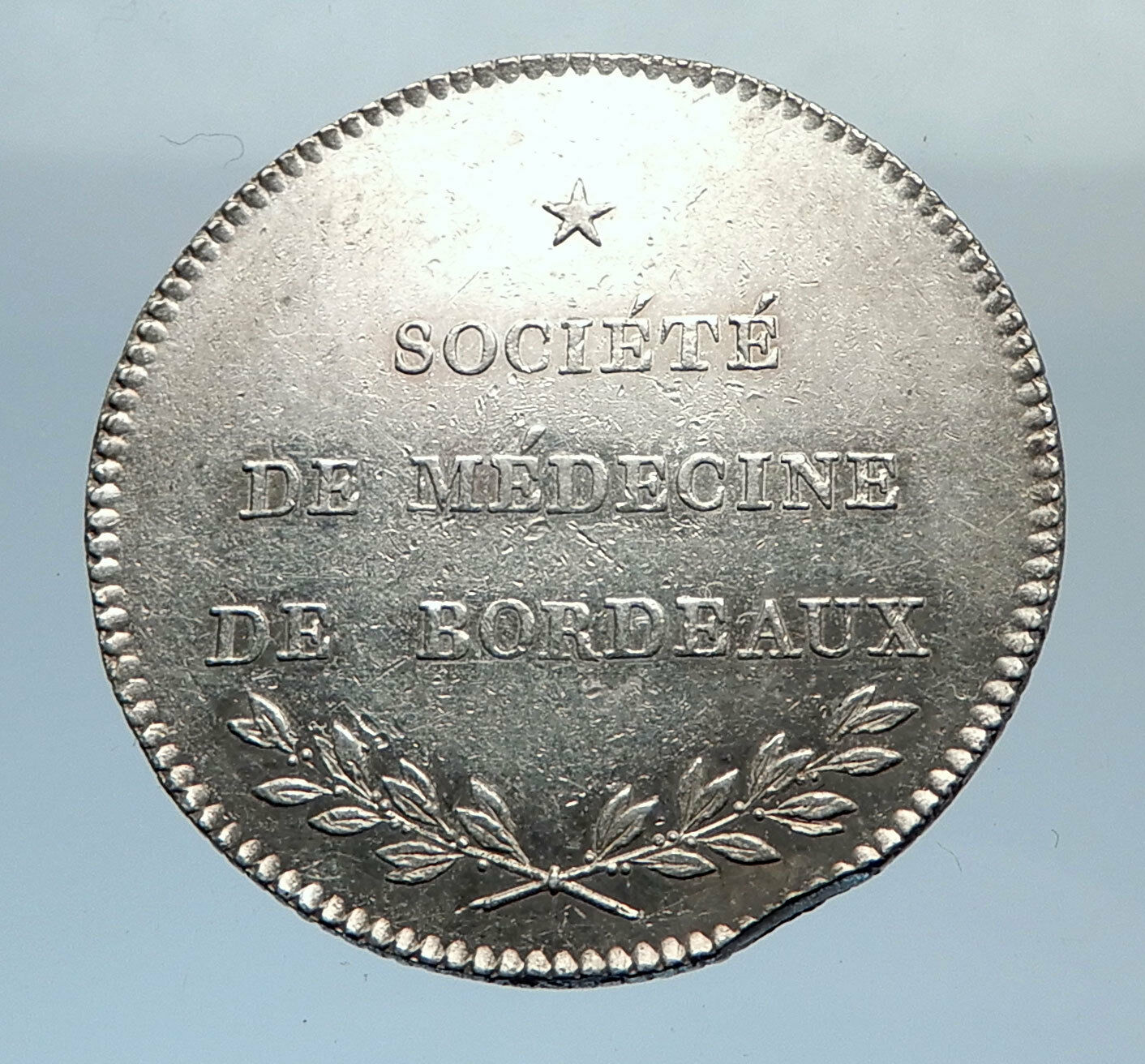 1800-1900 FRANCE Bordeaux Medicine Society Silver Medal w HIPPOCRATES i71747