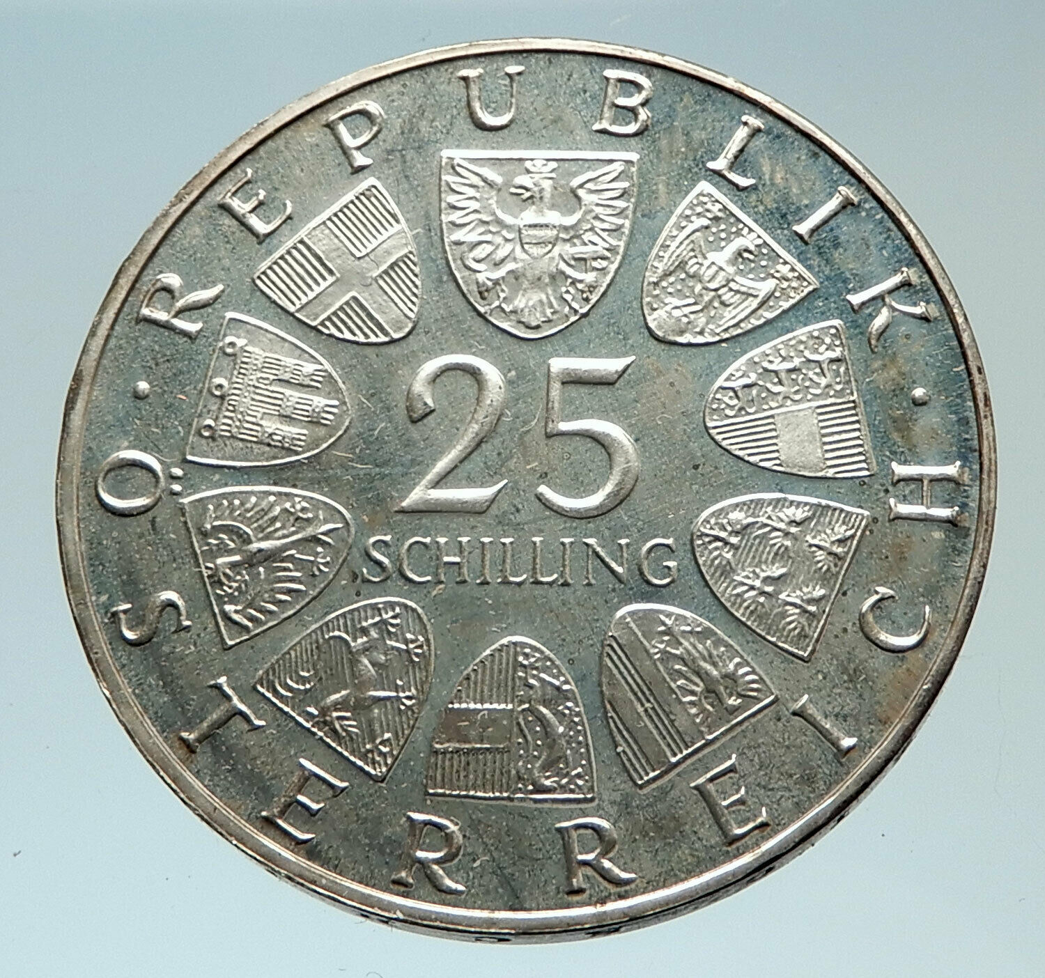 1965 AUSTRIA Vienna Tech School J J von Prechtl Silver 25 Schilling Coin i75390