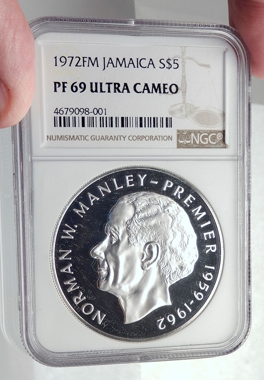 1972 JAMAICA Proof HUGE 4.5cm Silver $5 Coin Premier Norman W Manley NGC i72130