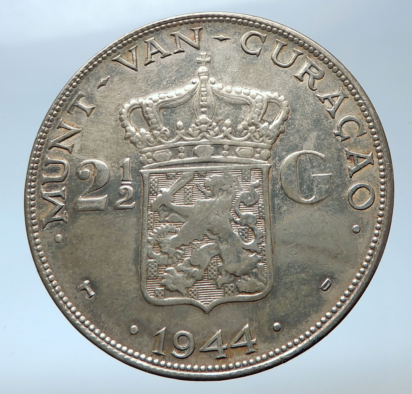 1944 Netherlands Kingdom Queen JULIANA Antique Silver 2 1/2 Gulden Coin i73877