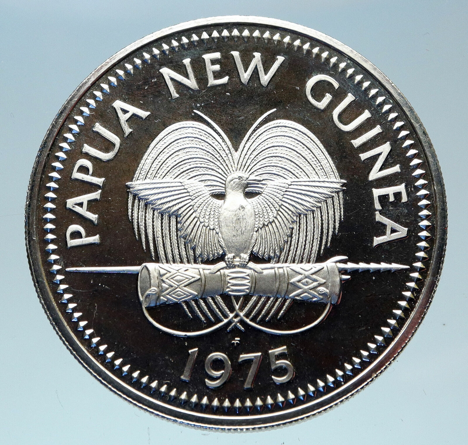 1975 PAPUA NEW GUINEA Large 4.5CM Exotic Bird Proof Silver 10 Kina Coin i83083