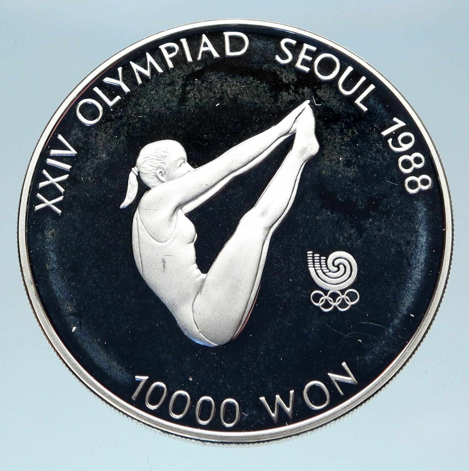 1988 SOUTH KOREA Seoul OLYMPIC GAMES Girl Gymnast Proof Silver 10K W Coin i83111