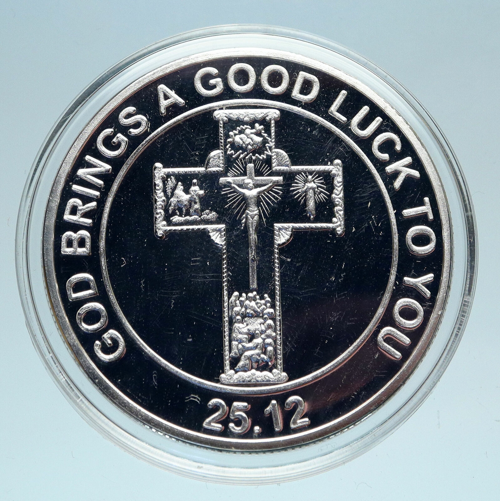 2005 ITALY POPE John Paul II Christian Silver Medal with Vatican & Cross i82992