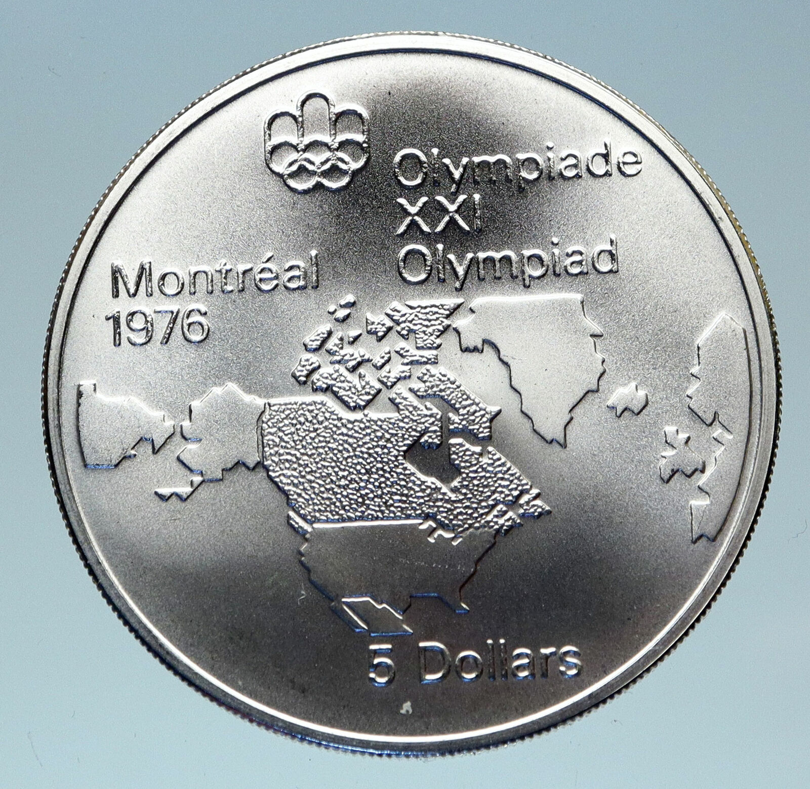 1973 CANADA Queen Elizabeth II Olympics Montreal World Map Silver $5 Coin i83075