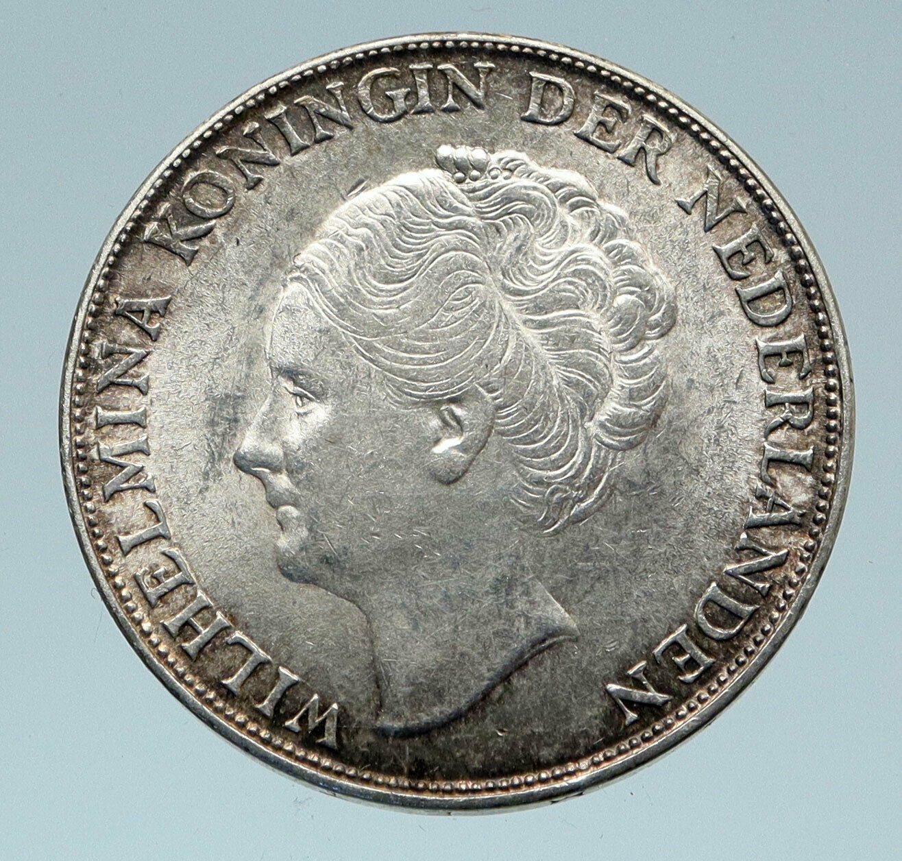 1944 Netherlands Kingdom Queen WILHELMINA Genuine OLD Silver Gulden Coin i82746