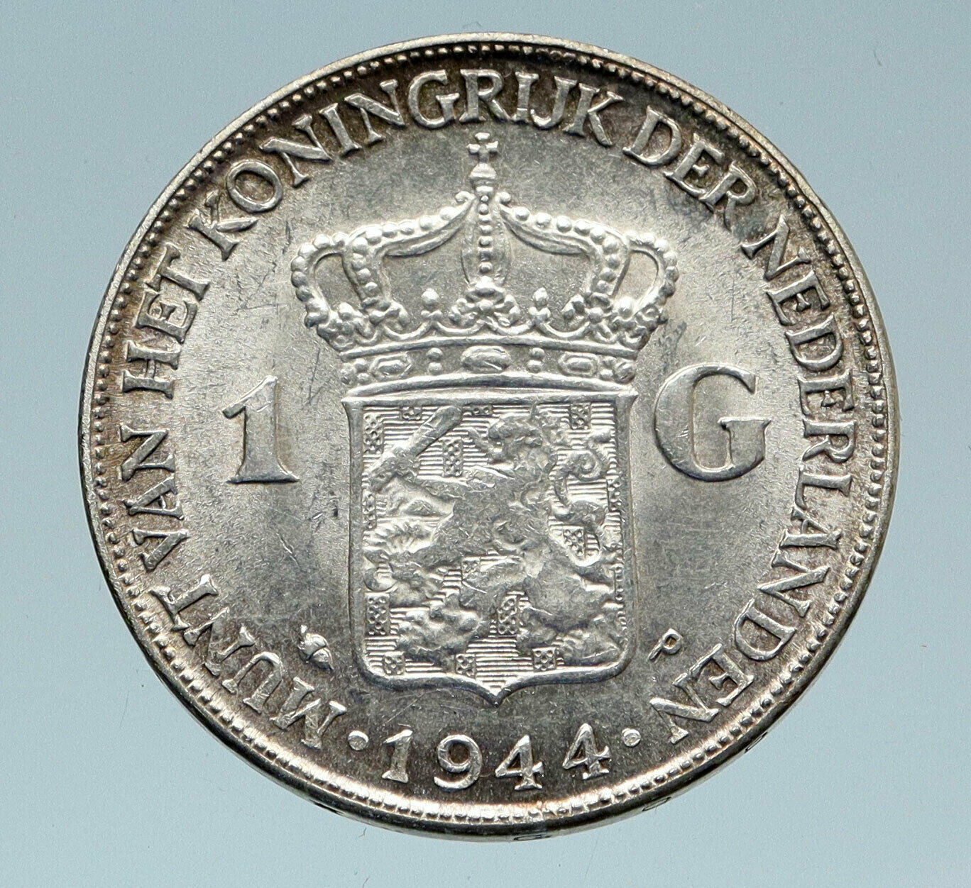 1944 Netherlands Kingdom Queen WILHELMINA Genuine OLD Silver Gulden Coin i82746