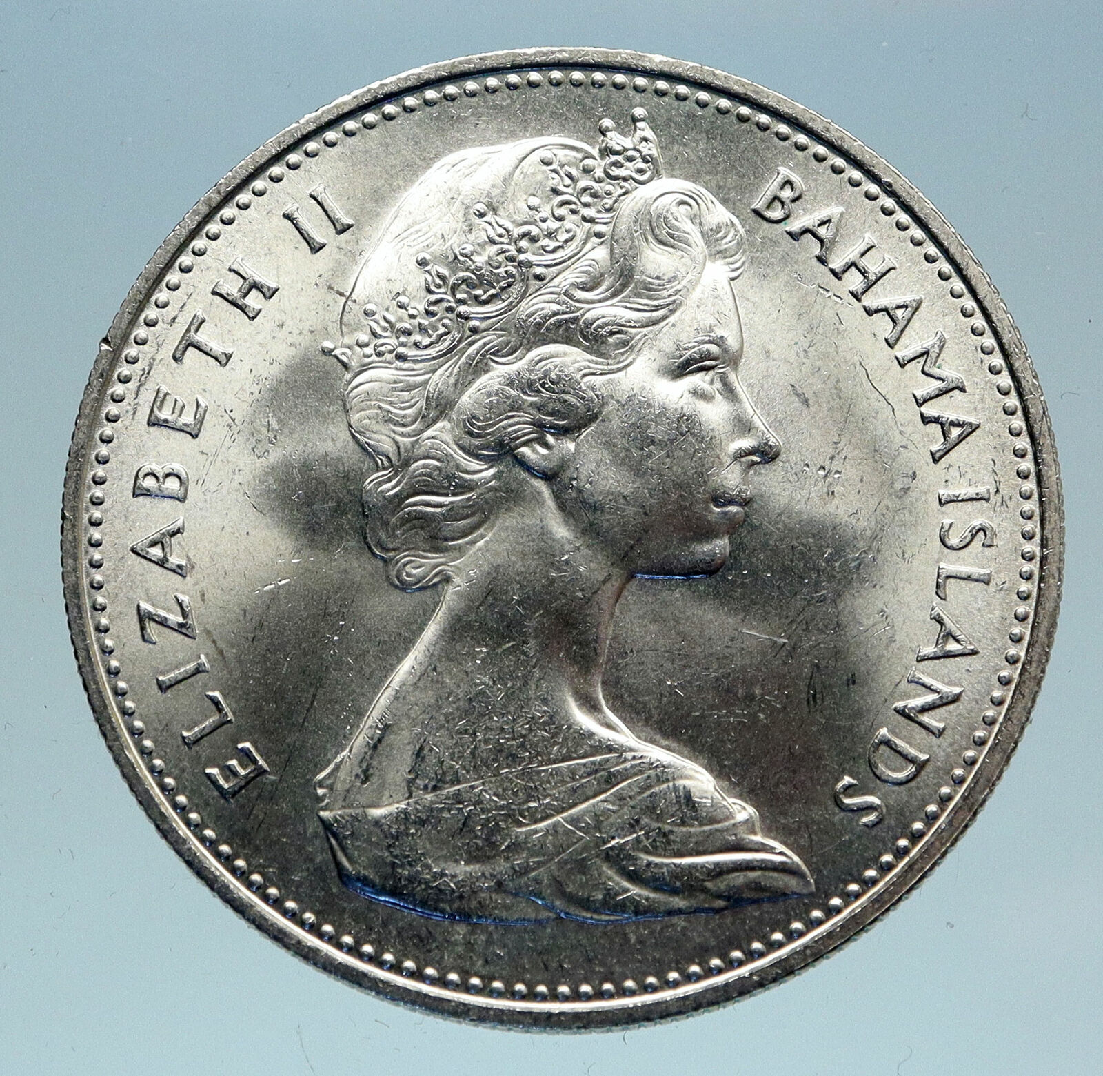 1966 The BAHAMAS SILVER 2 Dollars Large Coin Elizabeth II FLAMINGO Birds i83071