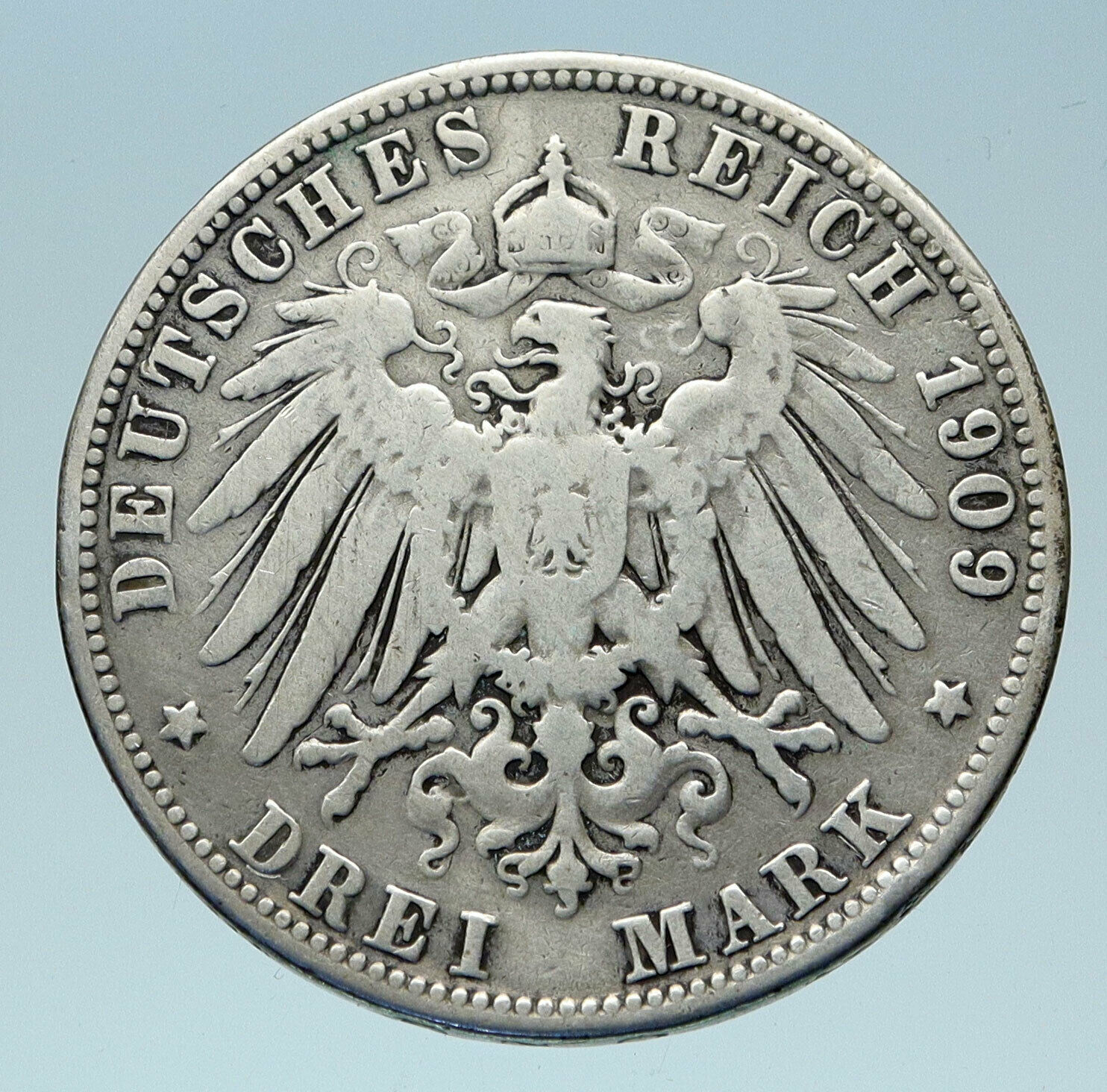 1909 GERMANY German States BAVARIA King OTTO Silver 3 Mark Coin w EAGLE i83078