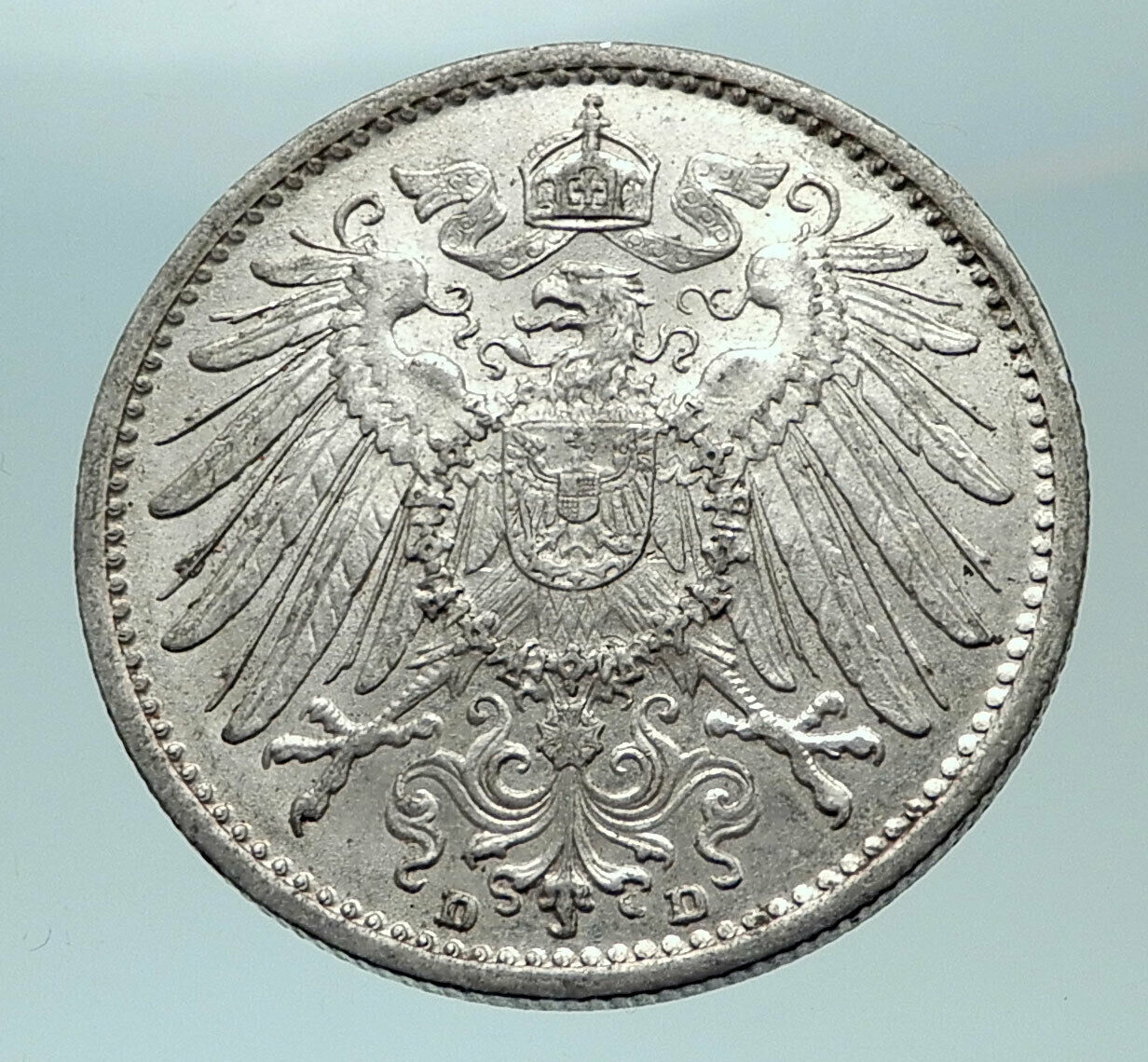 1914 WILHELM II of GERMANY 1 Mark Antique German Empire Silver Coin Eagle i82185