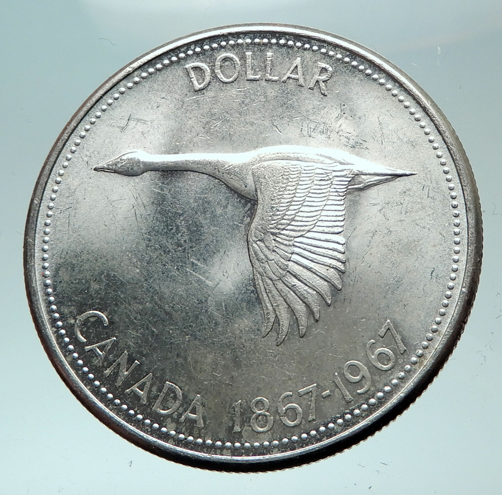 1967 CANADA CANADIAN Confederation Founding with GOOSE Silver Dollar Coin i82190