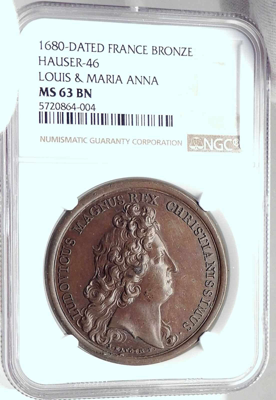 1680 FRANCE King LOUIS XIV & Grand Dauphin Son w Maria Anna MEDAL NGC i82344