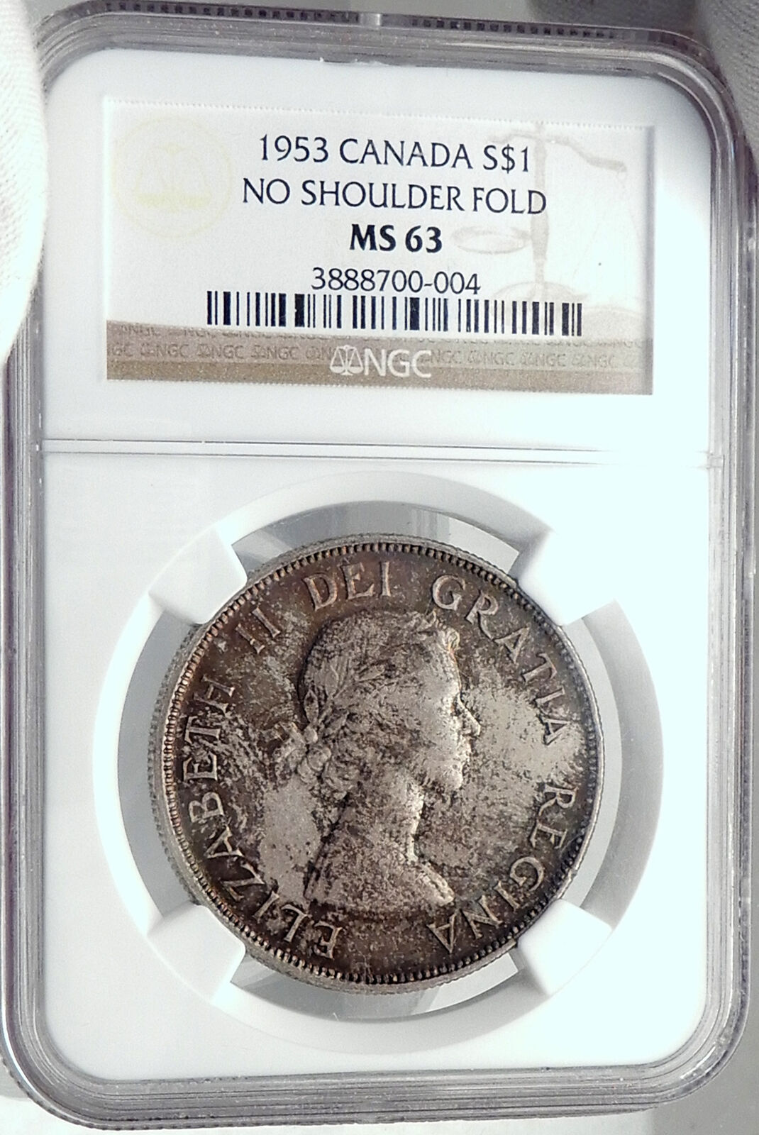 1953 CANADA UK Queen Elizabeth II Canoe Large OLD Silver Dollar Coin NGC i82349