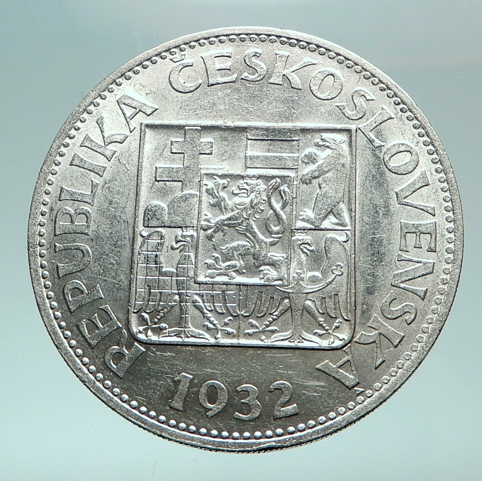 1932 CZECH REPUBLIC Woman & Lime TREE Old Genuine Silver 10 Korun Coin i82480