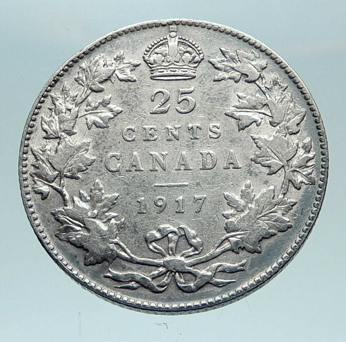 1917 CANADA - UK King George V - Authentic Original SILVER 25 CENTS Coin i82524