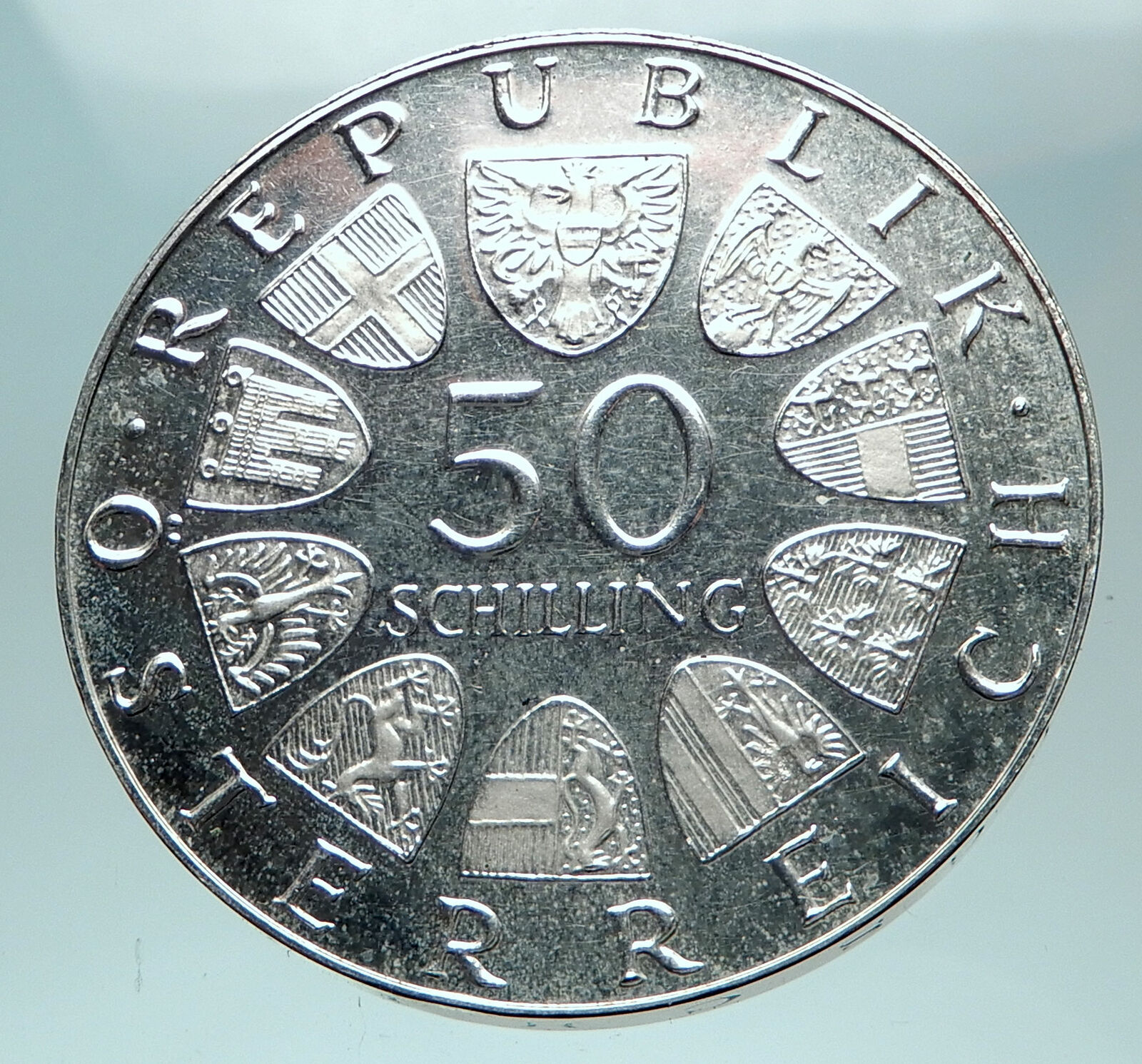 1973 AUSTRIA Bummerlhaus Architecture Silver 50 Shillings Austrian Coin i82676