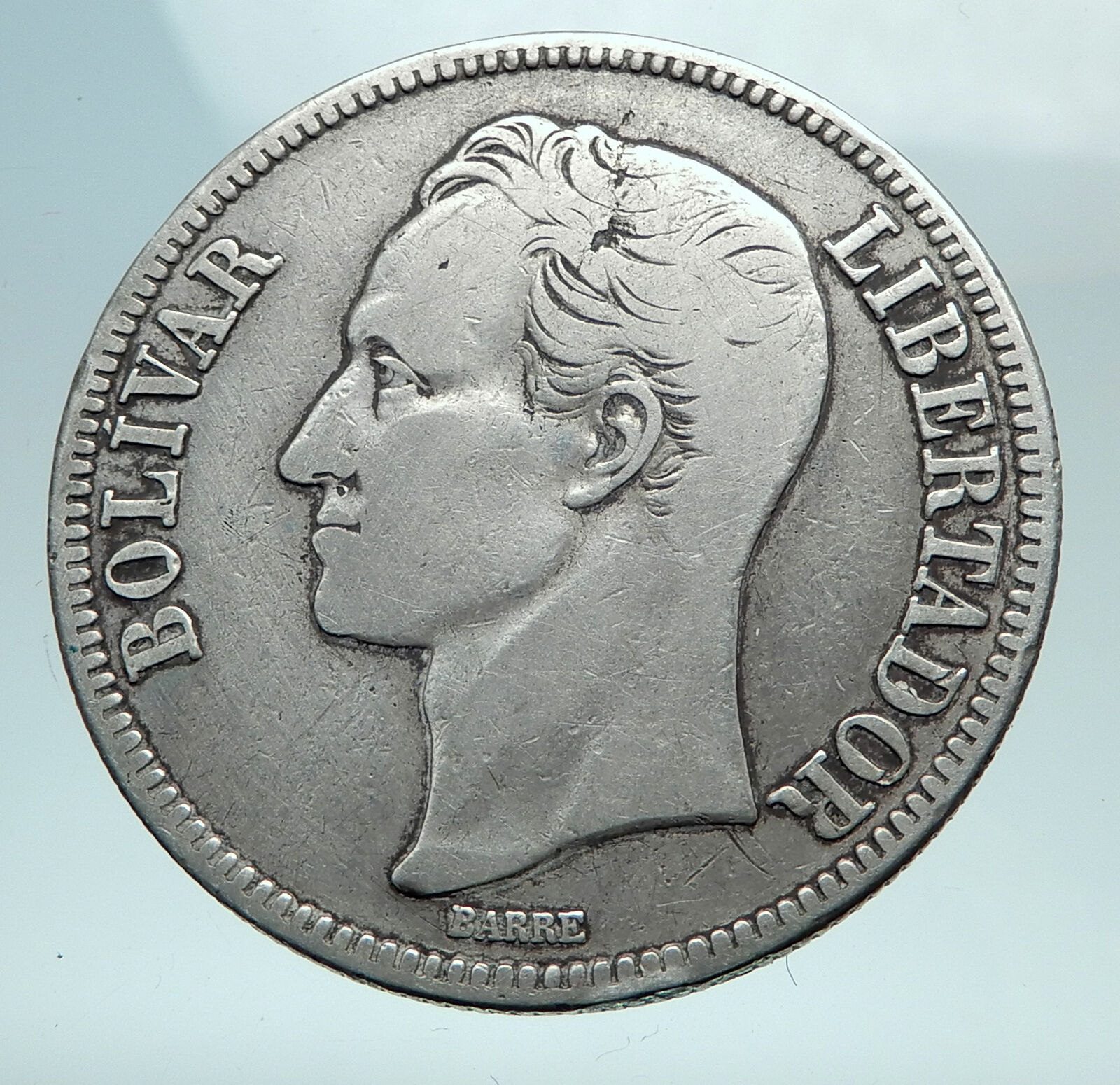 1936 Freemason President Simon Bolivar VENEZUELA Founder 5BLV Silver Coin i82538