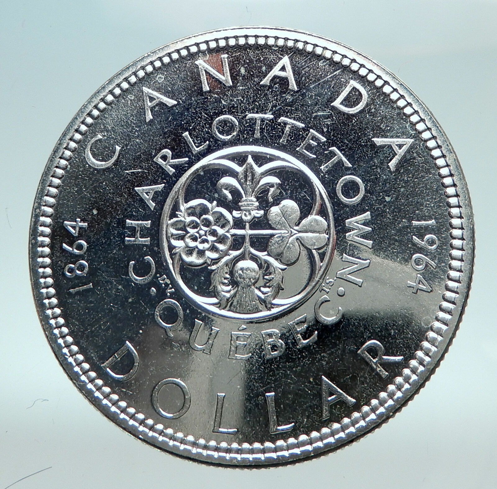 1964 CANADA Quebec Charlottetown Antique Genuine BIG SILVER Dollar Coin i82542