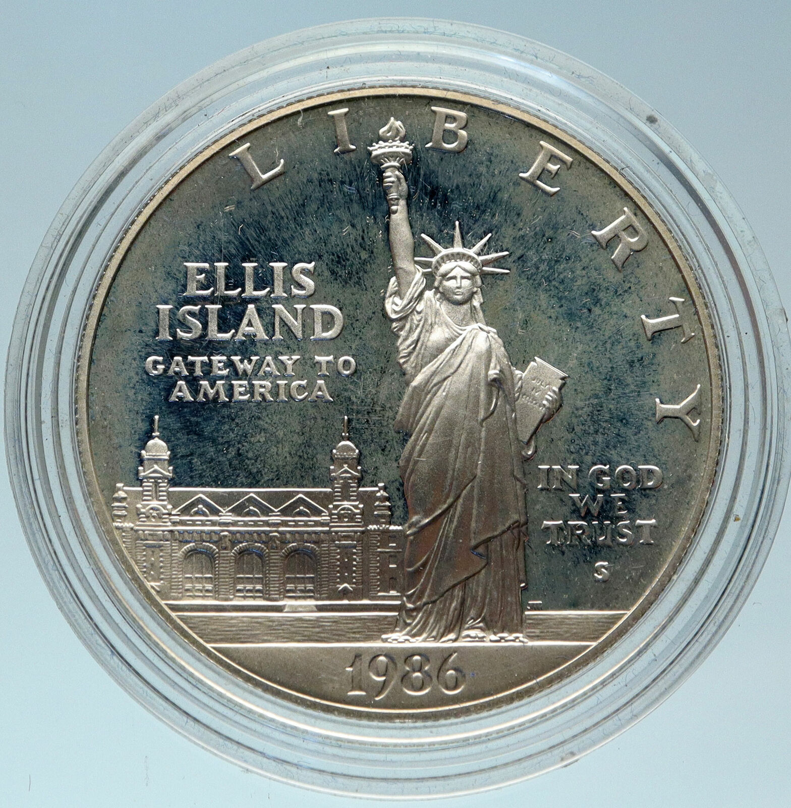 1986 UNITED STATES Ellis Island Statue of Liberty NY Proof Silver $ Coin i82928