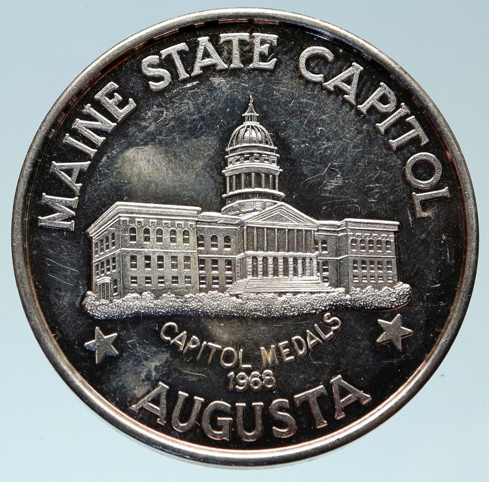 1968 USA Augusta MAINE State Capitol Arms Genuine OLD Proof Silver Medal i82923