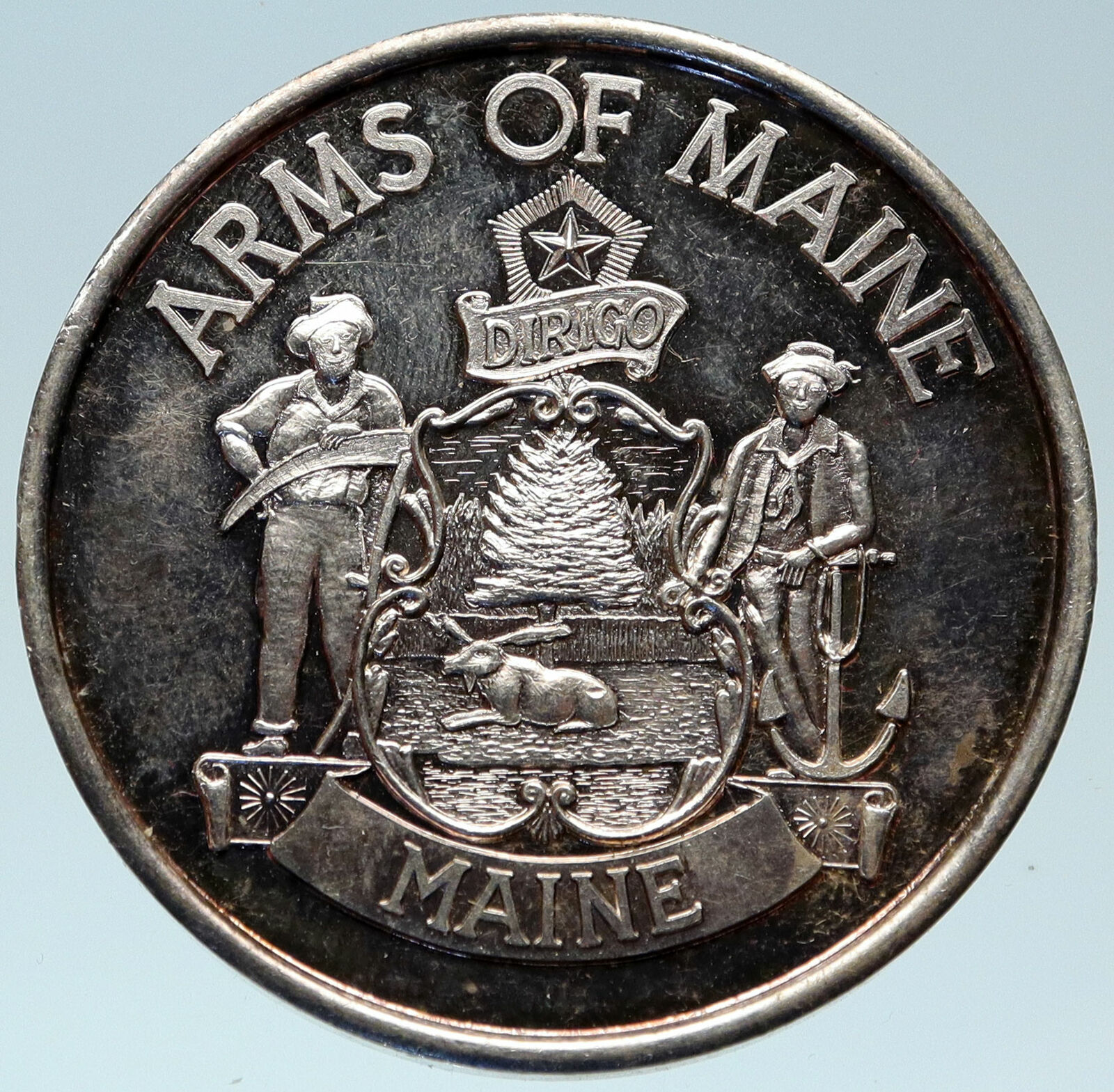 1968 USA Augusta MAINE State Capitol Arms Genuine OLD Proof Silver Medal i82923