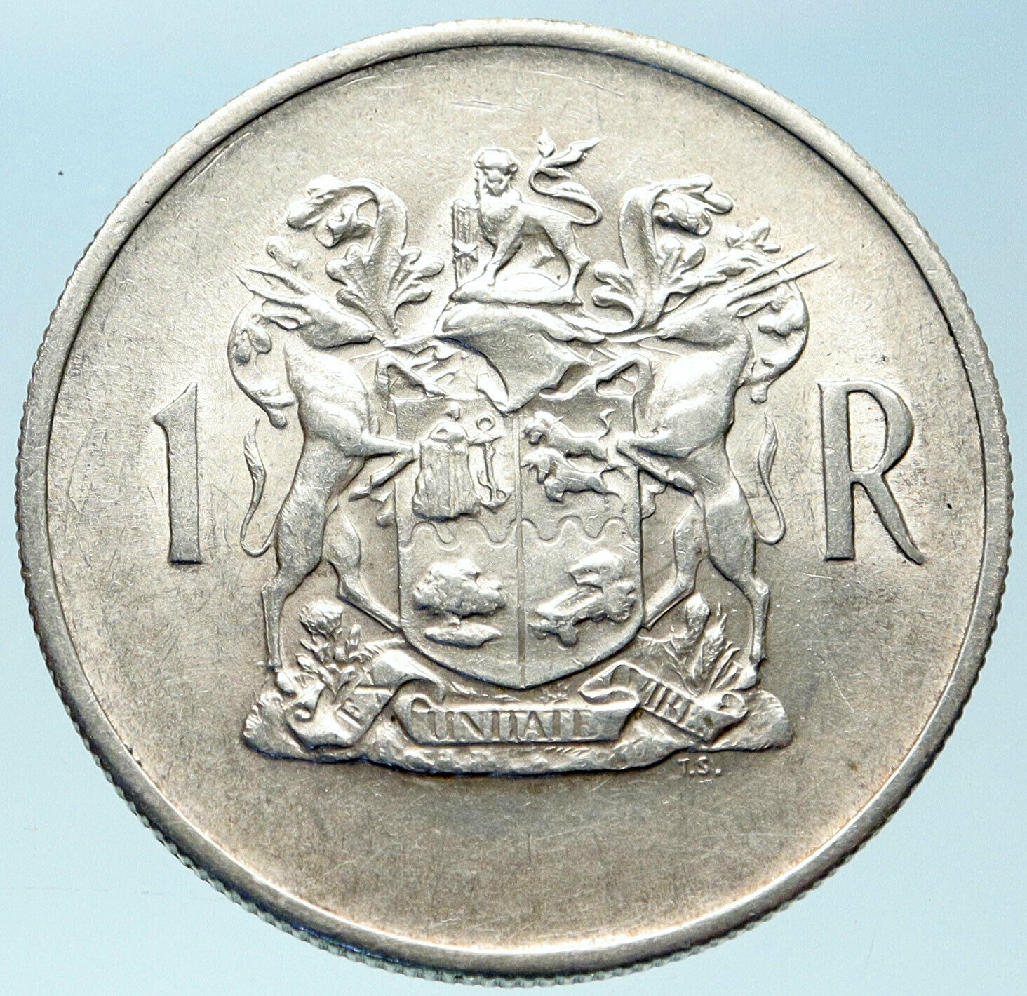 1969 SOUTH AFRICA End Presidency T.E. Donges Genuine Silver 1 Rand Coin i82817