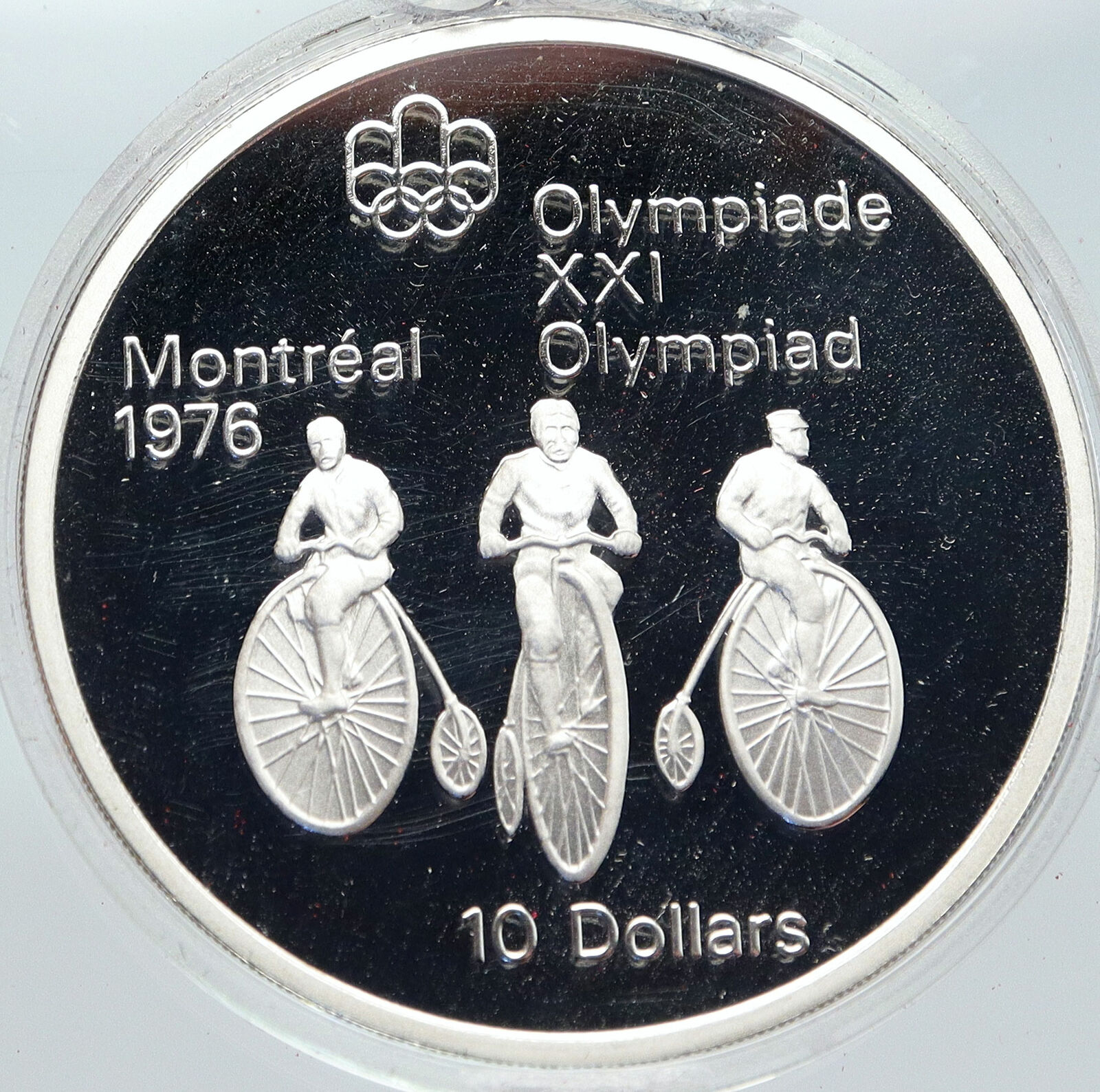 1974 CANADA Queen Elizabeth II Olympics Montreal Cycle OLD Silver 10 Coin i86247