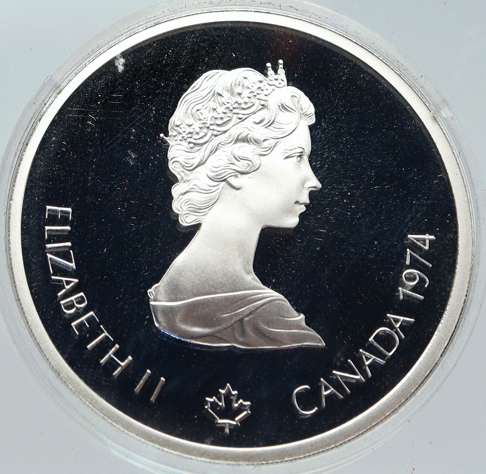 1974 CANADA Queen Elizabeth II Olympics Montreal Cycle OLD Silver 10 Coin i86247