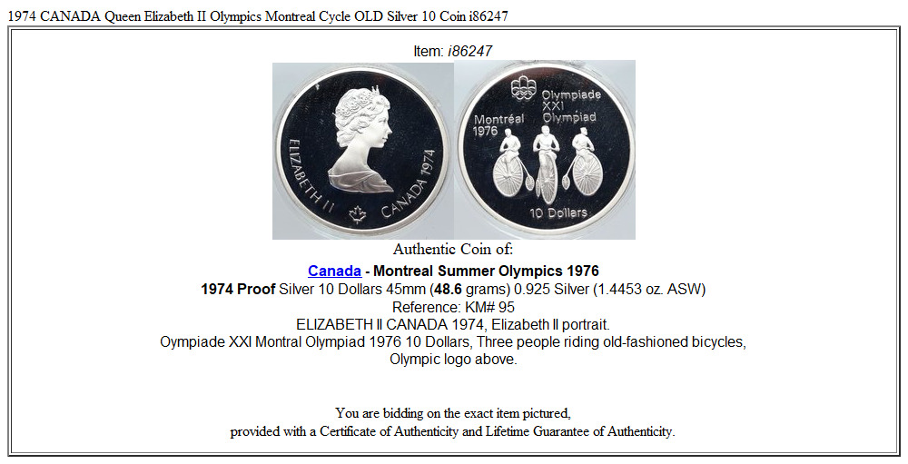 1974 CANADA Queen Elizabeth II Olympics Montreal Cycle OLD Silver 10 Coin i86247