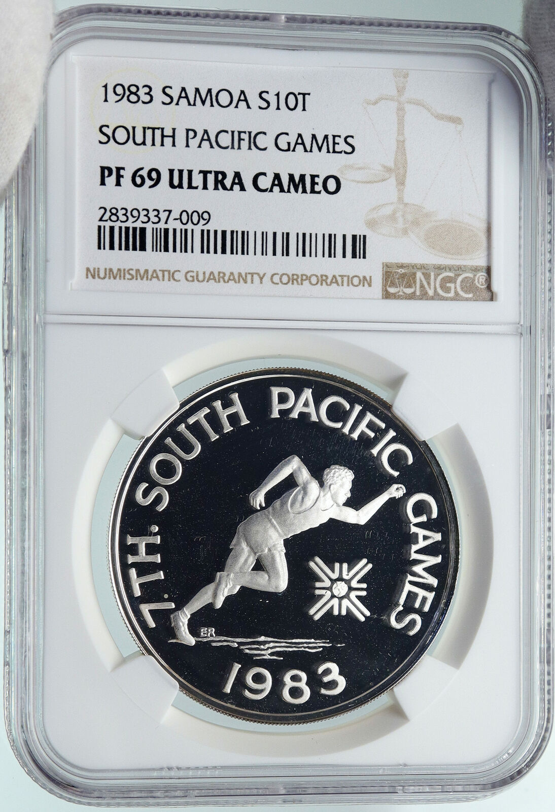 1983 SAMOA UK British SOUTH PACIFIC GAMES Proof Silver $10 Tala Coin NGC i87425