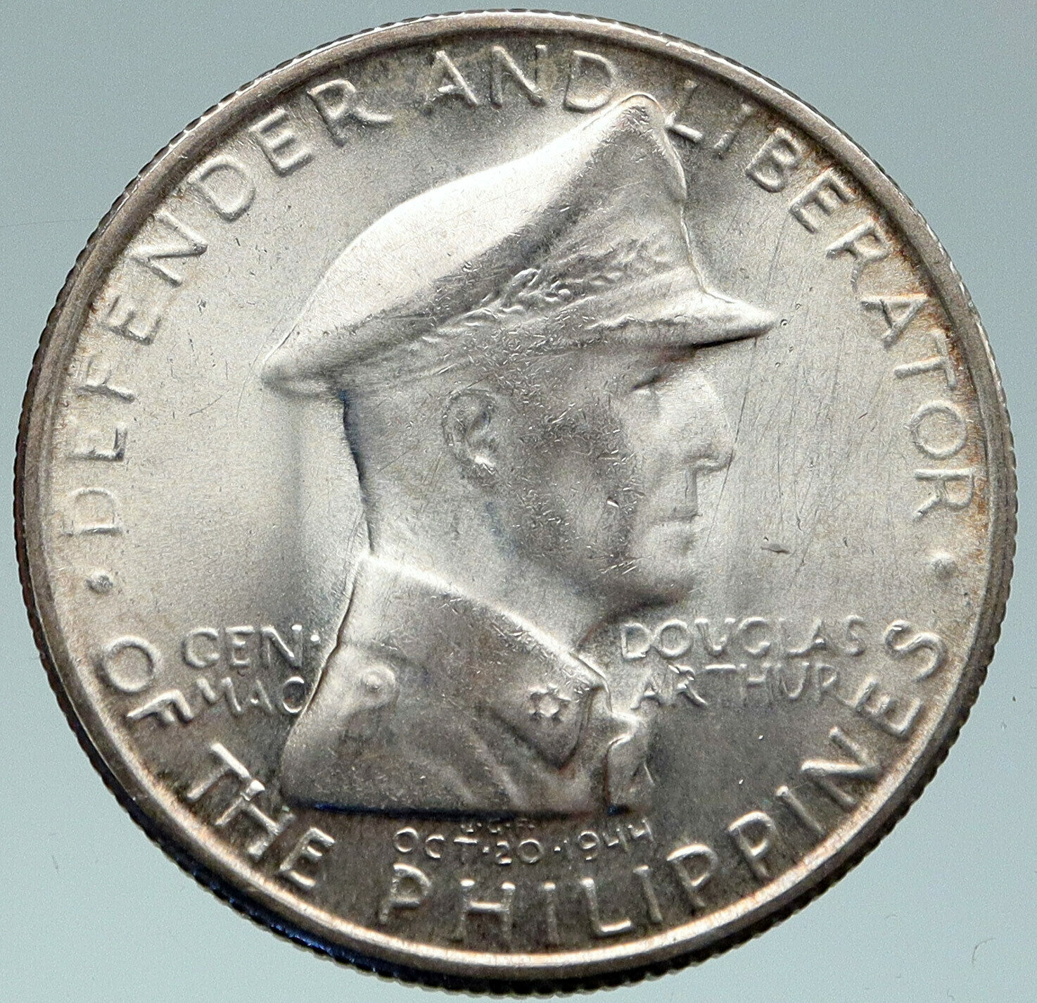 1947 PHILIPPINES w US WWII General DOUGLAS MACARTHUR Vintage Silver Coin i87466