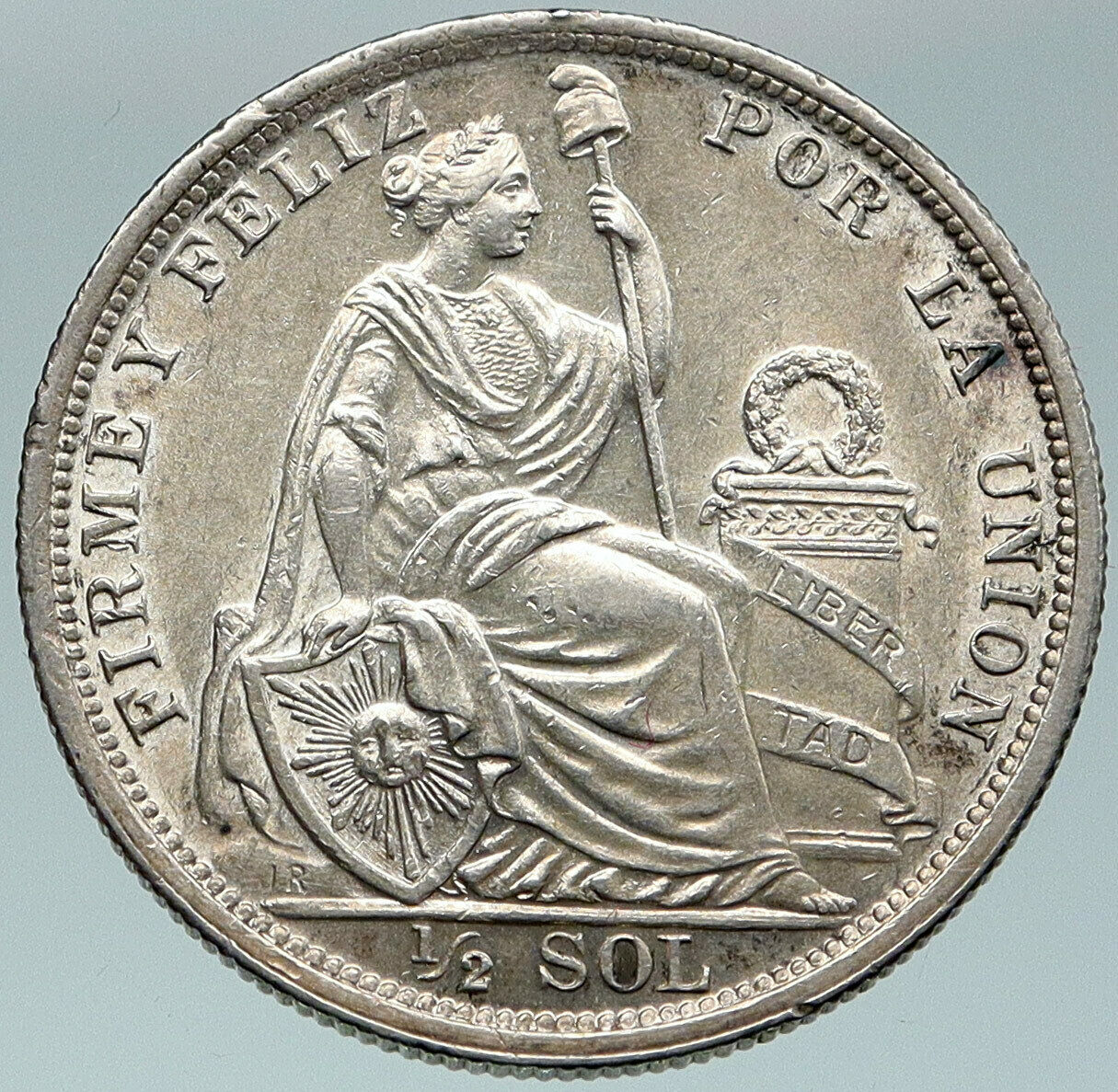 1917 PERU South America Original OLD ANTIQUE Silver Peruvian 1/2 Sol Coin i87472