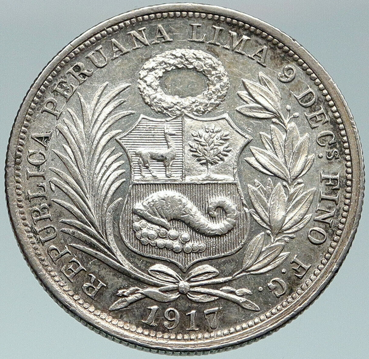 1917 PERU South America Original OLD ANTIQUE Silver Peruvian 1/2 Sol Coin i87472