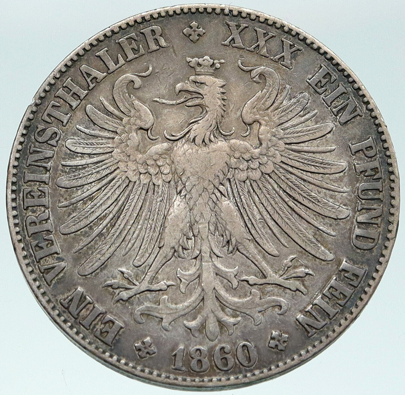 1860 GERMANY German States FRANKFURT Free State Silver Vereinsthaler Coin i87475