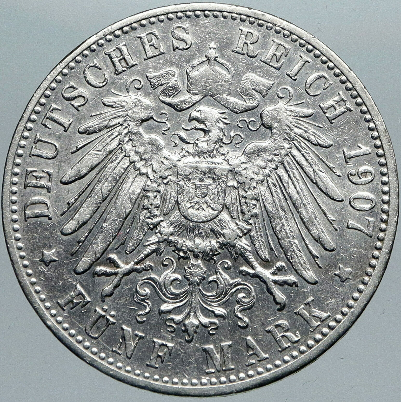 1907F Germany GERMAN STATES Wurttemberg WILHELM II Antique Silver 5M Coin i88640