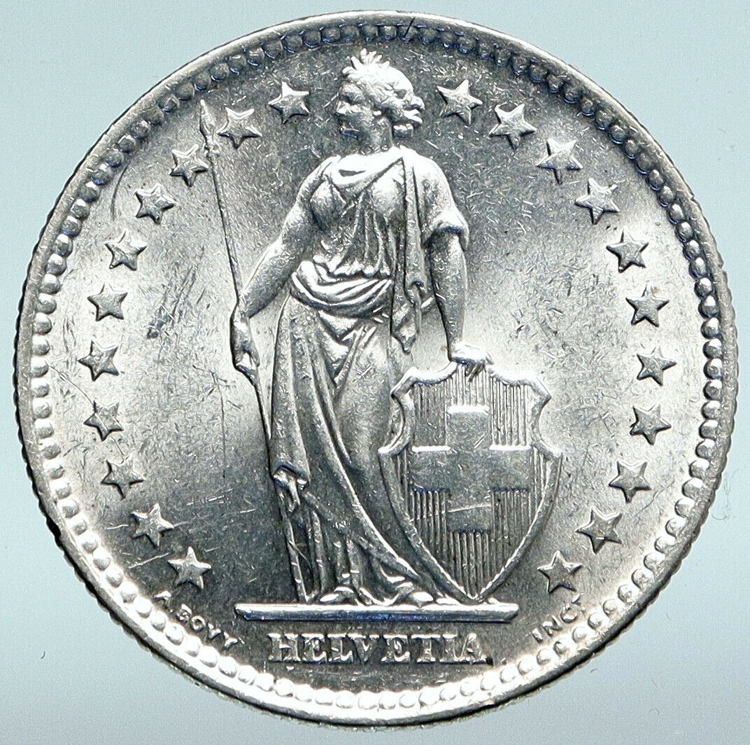 1964 SWITZERLAND - HELVETIA Symbolizes SWISS Nation SILVER 2 Francs Coin i89663